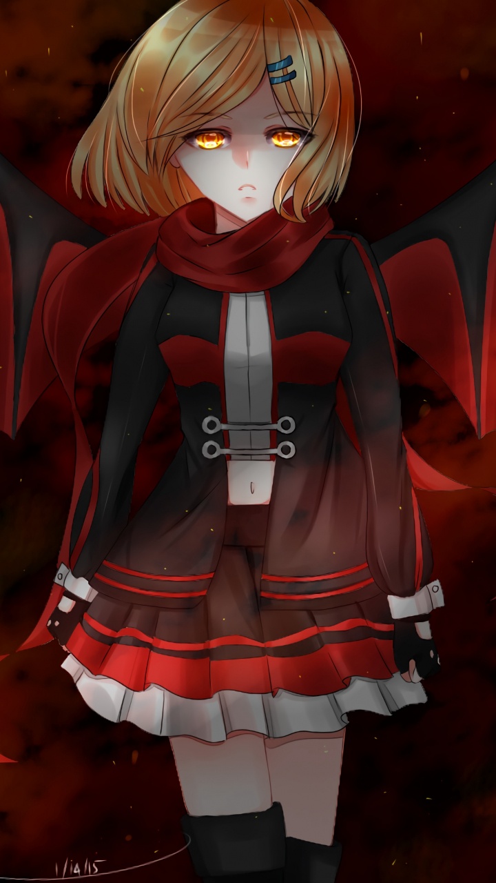 Blondes Mädchen im Roten Und Weißen Mantel Anime-Charakter. Wallpaper in 720x1280 Resolution