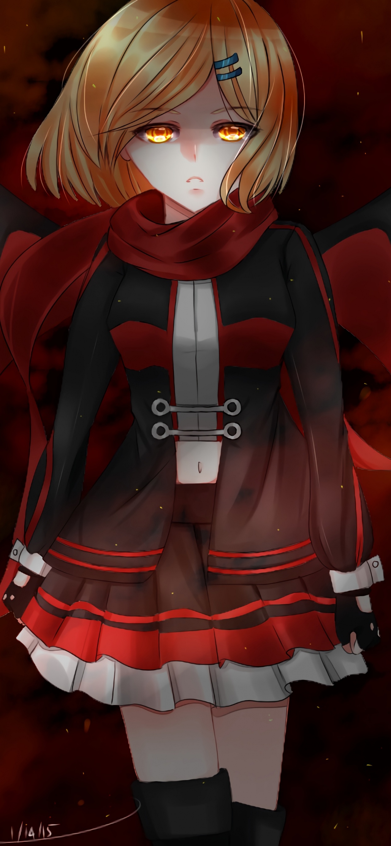 Chica de Pelo Rubio Con Bata Roja y Blanca Personaje de Anime. Wallpaper in 1242x2688 Resolution