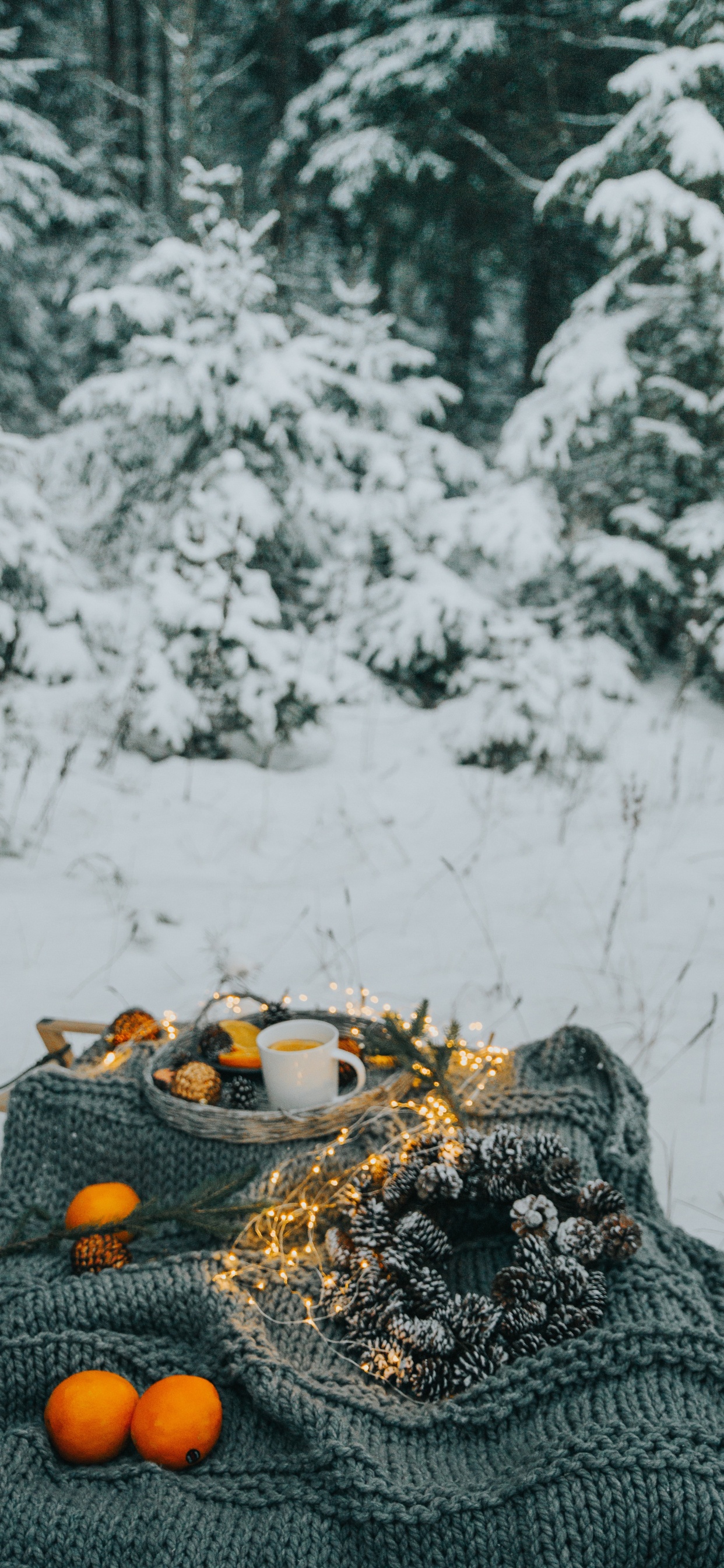 Black and White Floral Textile on Snow Covered Ground. Wallpaper in 1242x2688 Resolution