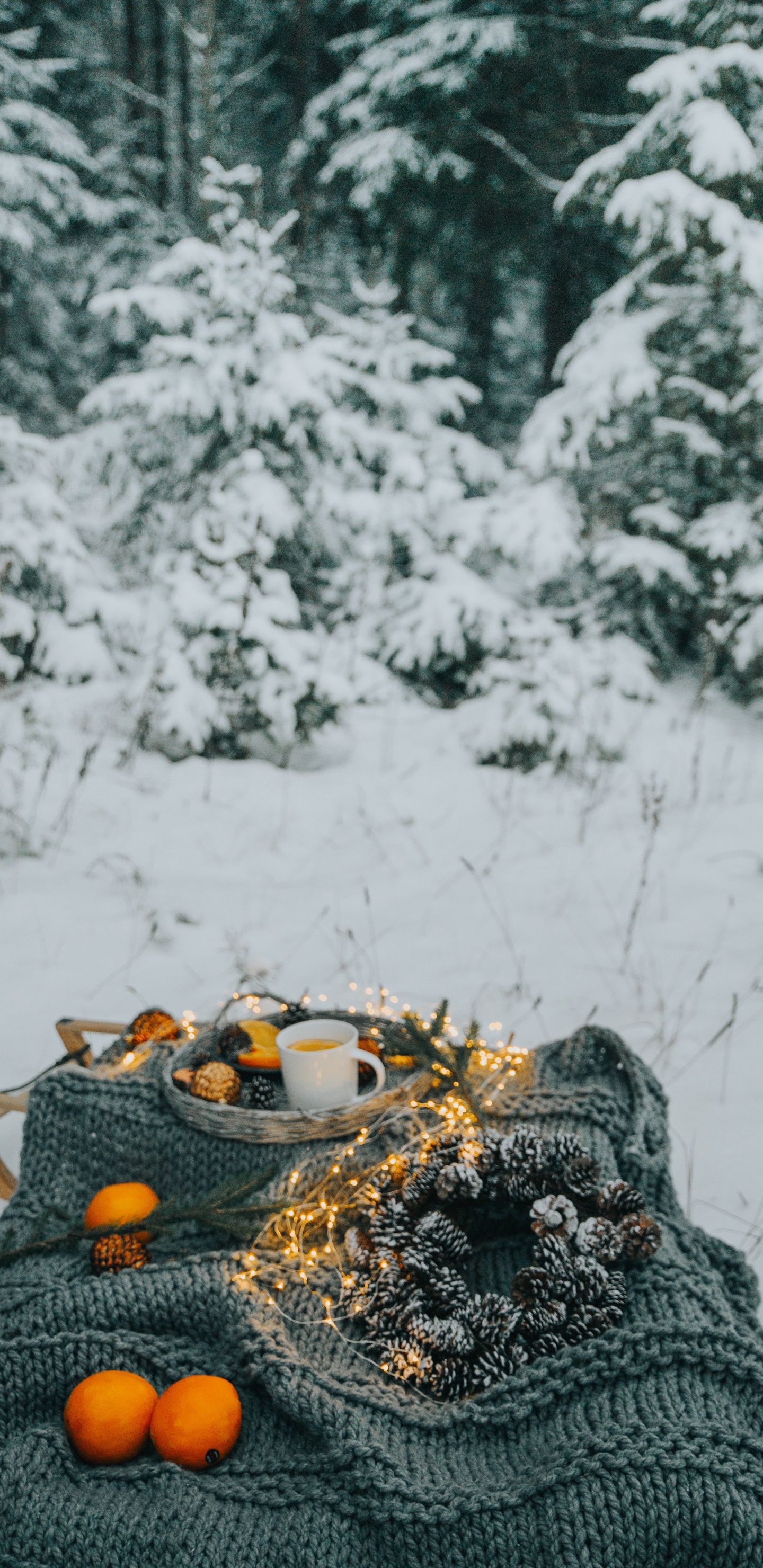 Black and White Floral Textile on Snow Covered Ground. Wallpaper in 1440x2960 Resolution
