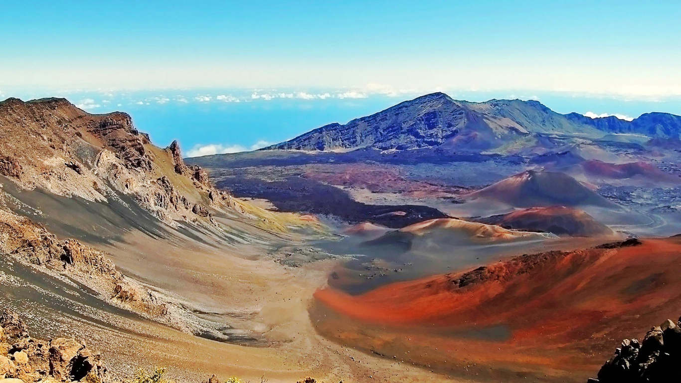哈雷卡拉的火山口, Haleakal, 公园, 多山的地貌, 山脉 壁纸 1366x768 允许