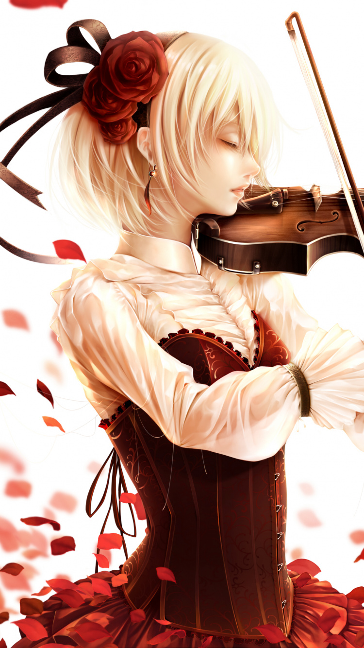 Femme Jouant du Violon en Robe Blanche. Wallpaper in 750x1334 Resolution