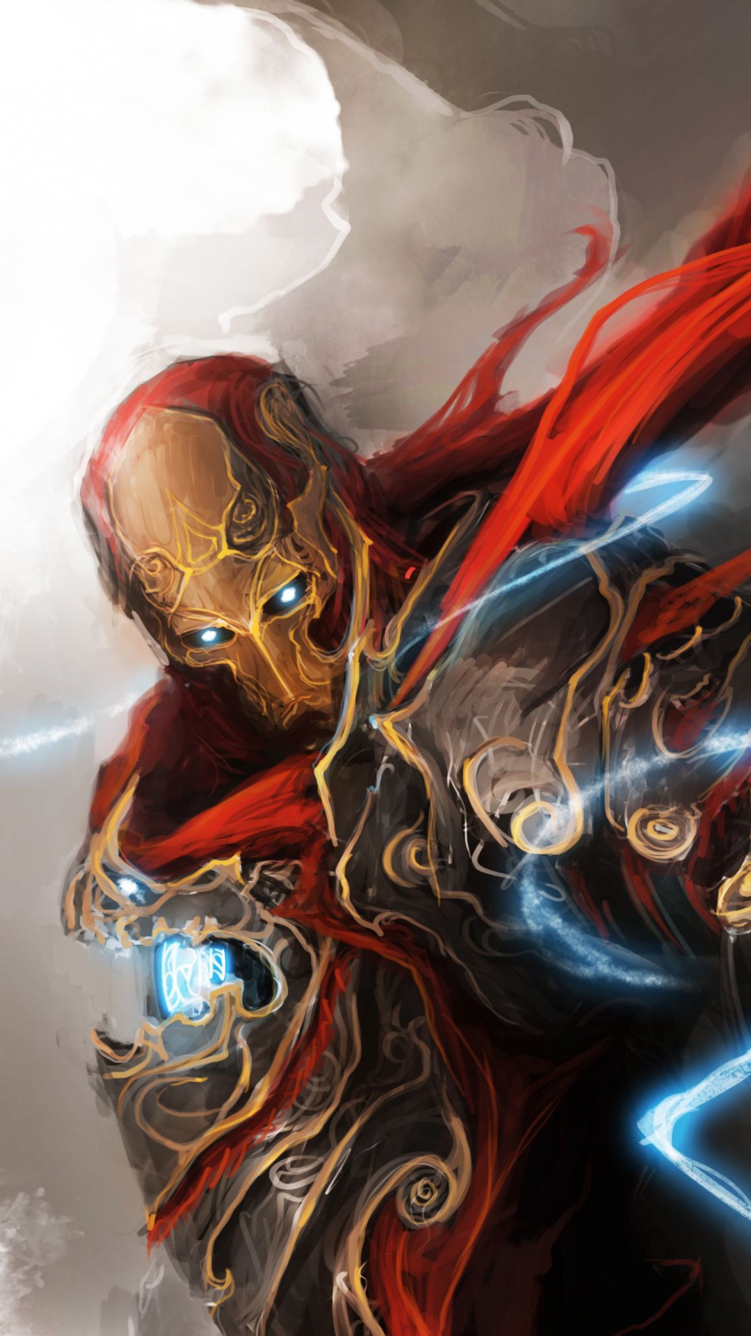 Femme en Robe Bleue et Rouge Illustration. Wallpaper in 1080x1920 Resolution