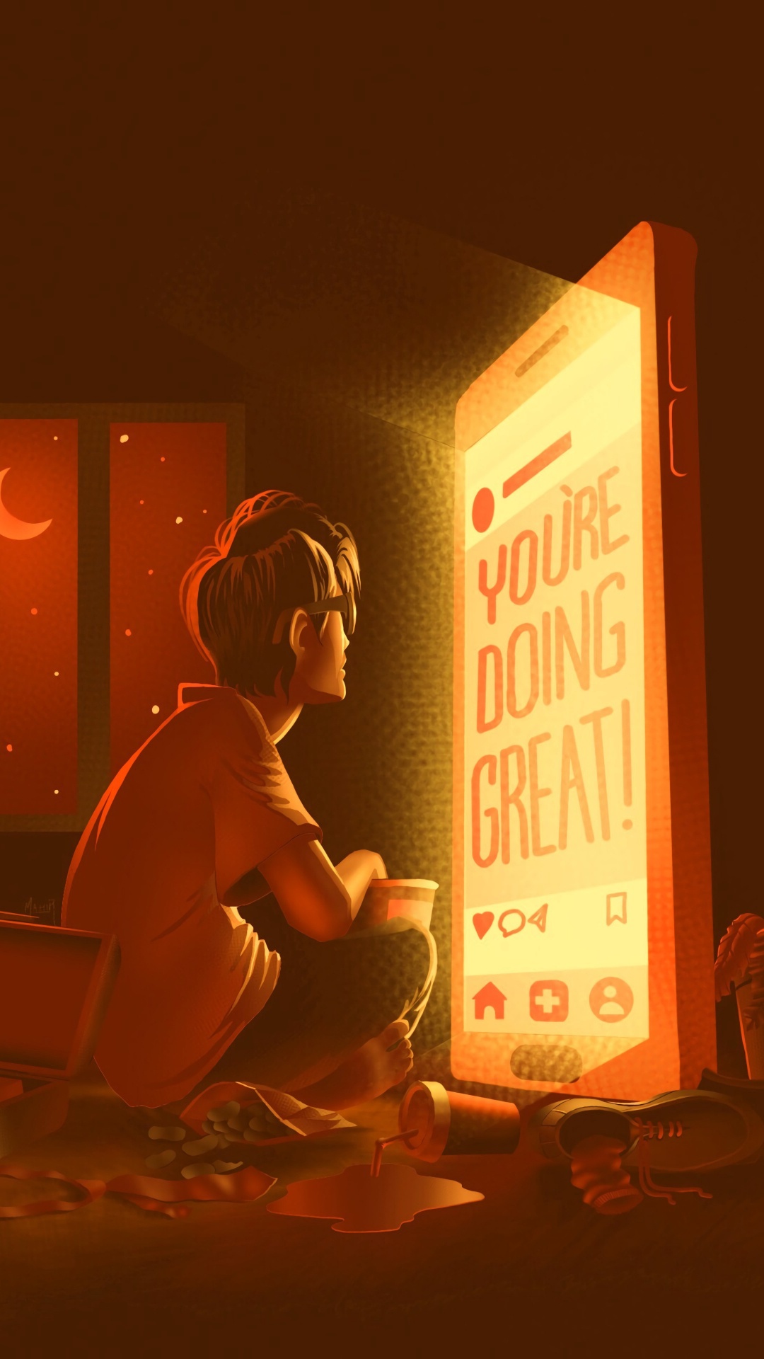 Download 1080x1920 Wallpaper Woman in Red Tank Top Sitting on Bed Woman in Red Tank Top Sitting on Bed. Wallpaper in 1080x1920 Resolution