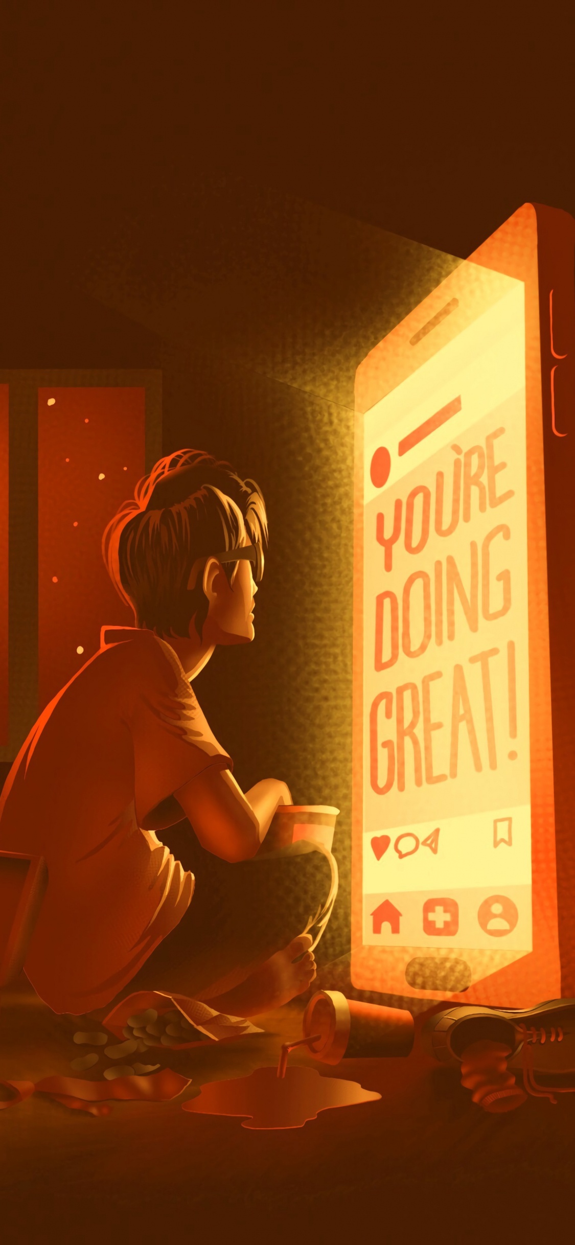 Femme en Débardeur Rouge Assis Sur le Lit. Wallpaper in 1125x2436 Resolution