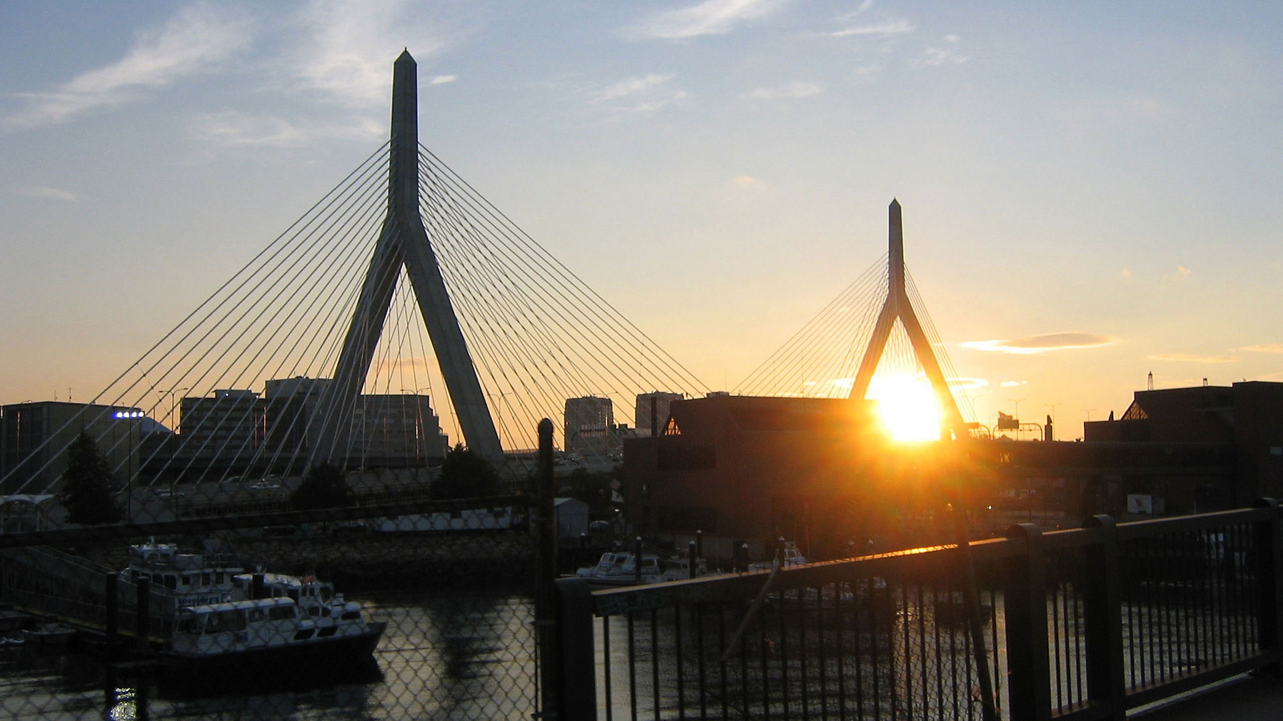White Ship on Sea Near Bridge During Sunset. Wallpaper in 2560x1440 Resolution