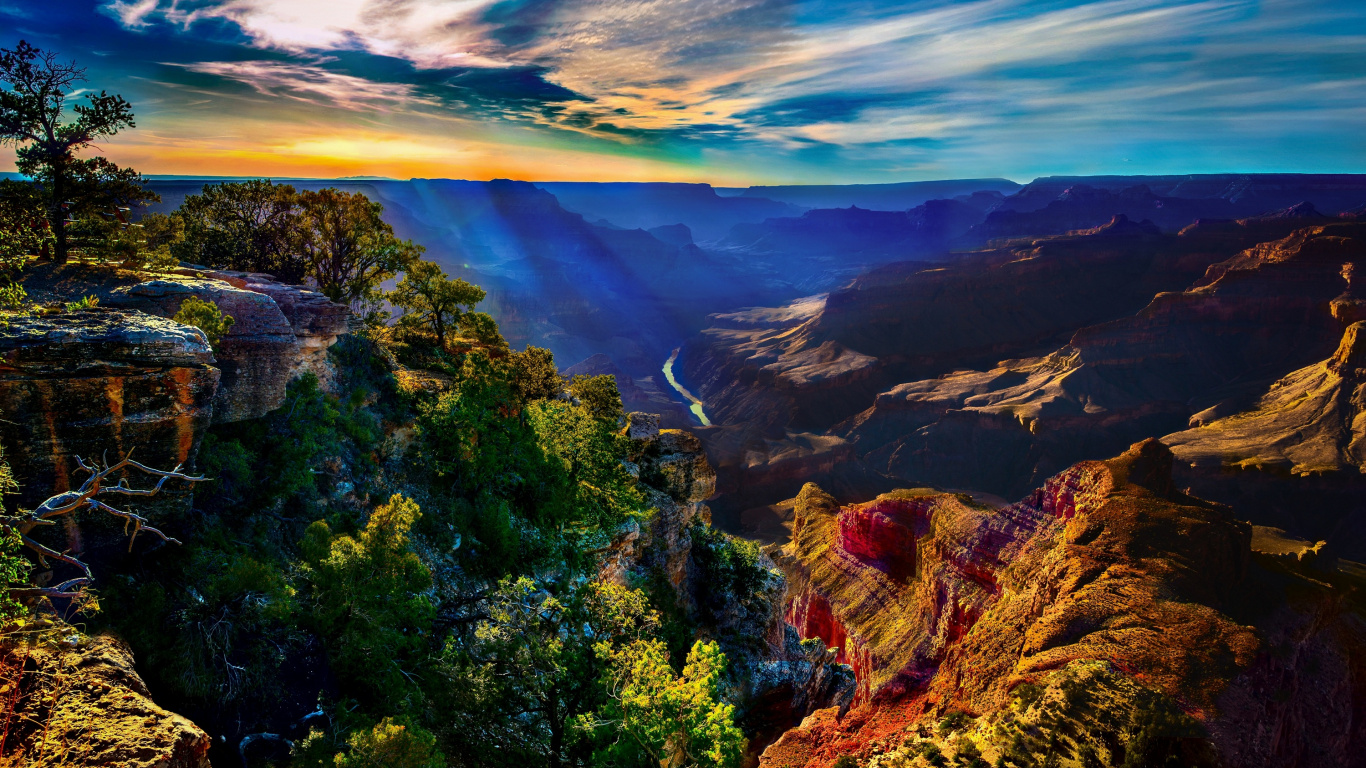 Green Trees and Mountains Under Blue Sky During Daytime. Wallpaper in 1366x768 Resolution