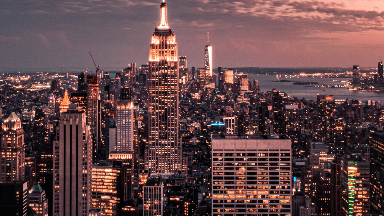 la Ciudad de Nueva York, Empire State Building, Edificio, Ambiente, Afterglow. Wallpaper in 1280x720 Resolution