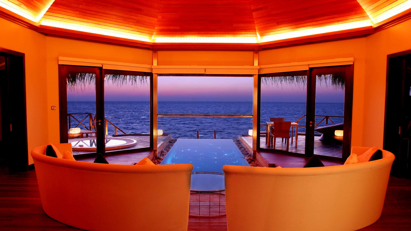 室内设计, Huvafen Fushi Maldives, 度假村, Spa, 芙花芬岛 壁纸 1366x768 允许