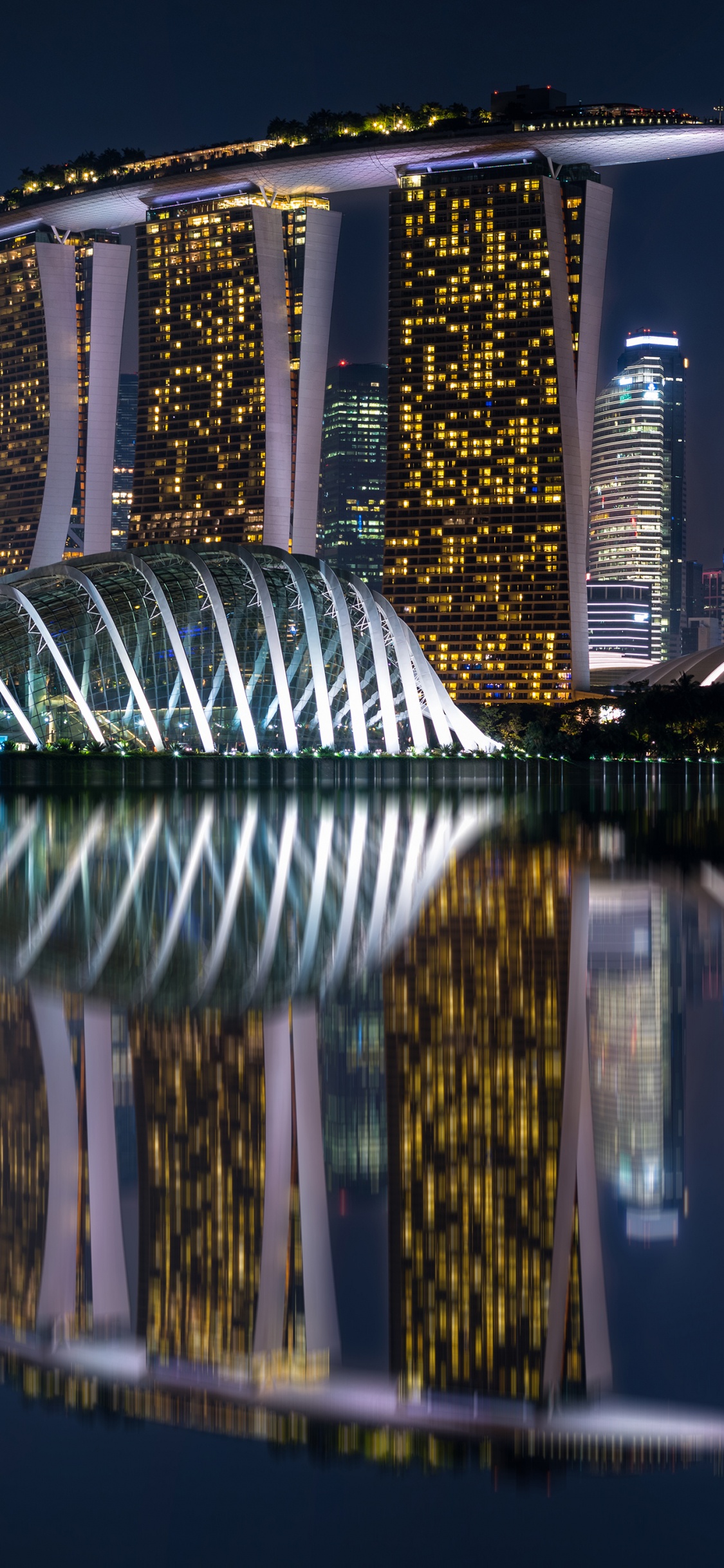 Cuerpo de Agua Cerca de un Edificio de Gran Altura Durante la Noche. Wallpaper in 1125x2436 Resolution