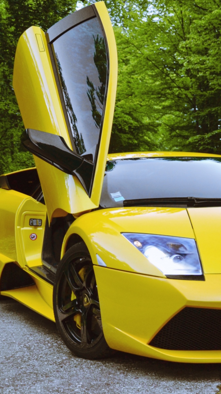 Ferrari 458 Italia Jaune Garée Près Des Arbres Verts Pendant la Journée. Wallpaper in 720x1280 Resolution