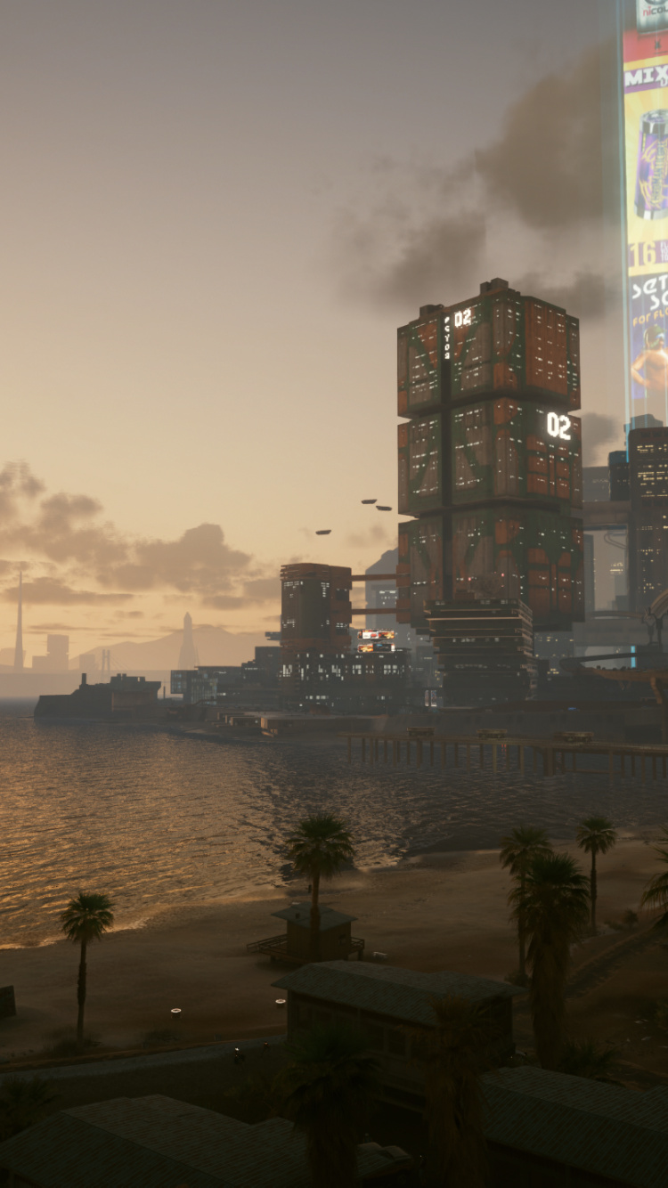 Cyberpunk, Cyberpunk 2077, Cyberpunk 2020, Skyline, Wasser. Wallpaper in 750x1334 Resolution