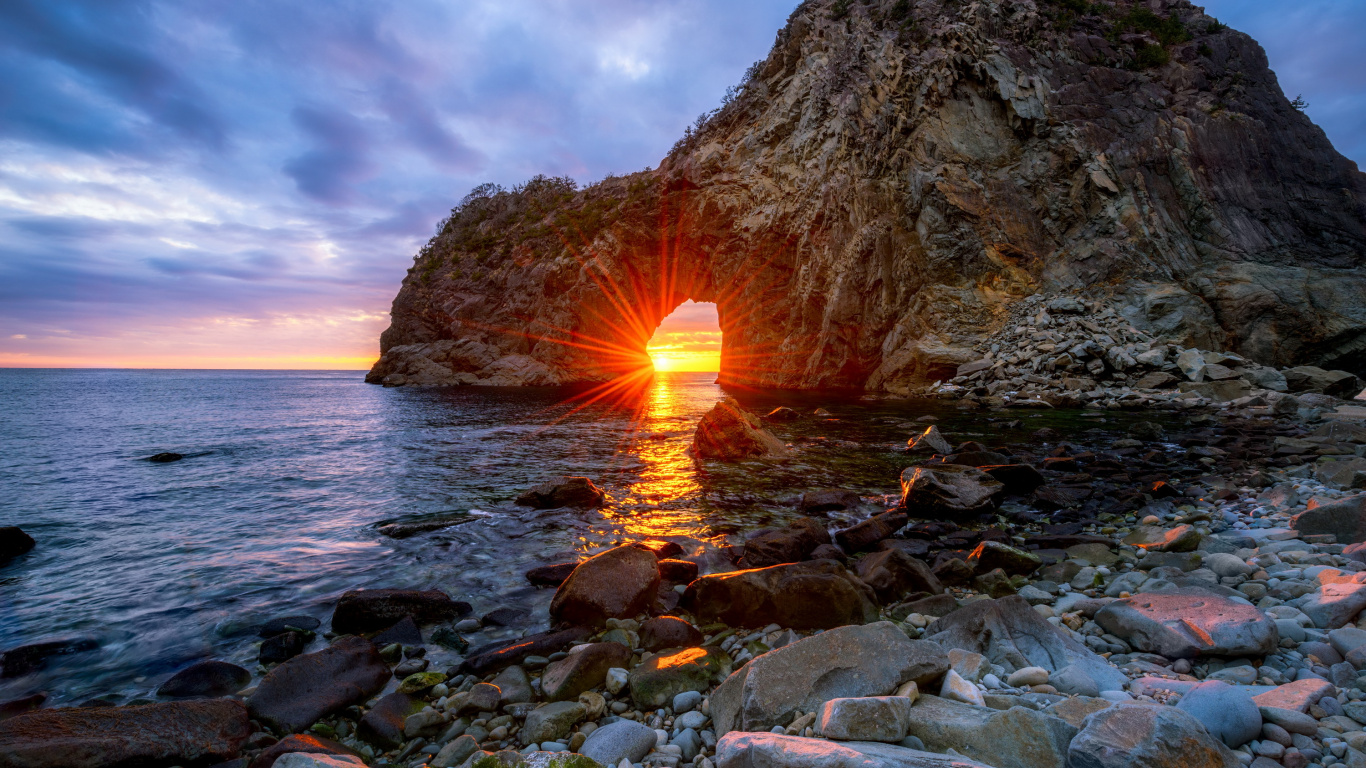 日落, 日出, 大海, 海岸, 沿海和海洋地貌 壁纸 1366x768 允许