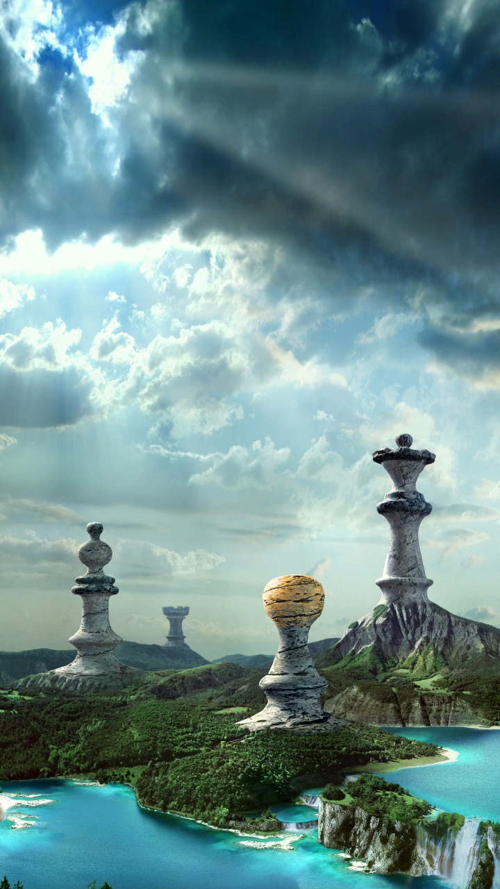 Pierre Blanche et Grise Avec Plan D'eau Sous Ciel Nuageux. Wallpaper in 720x1280 Resolution