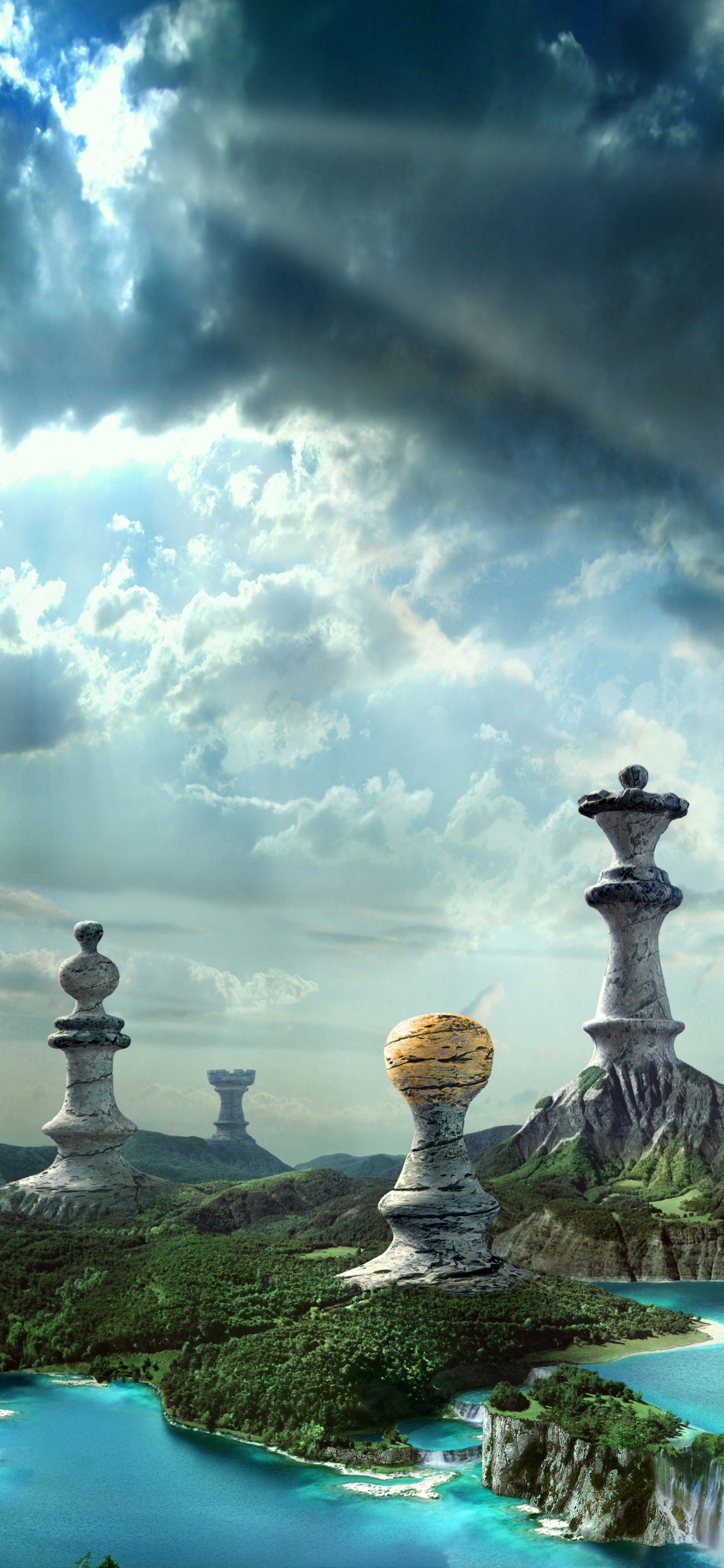 Weißer Und Grauer Stein Mit Gewässer Unter Bewölktem Himmel. Wallpaper in 1242x2688 Resolution