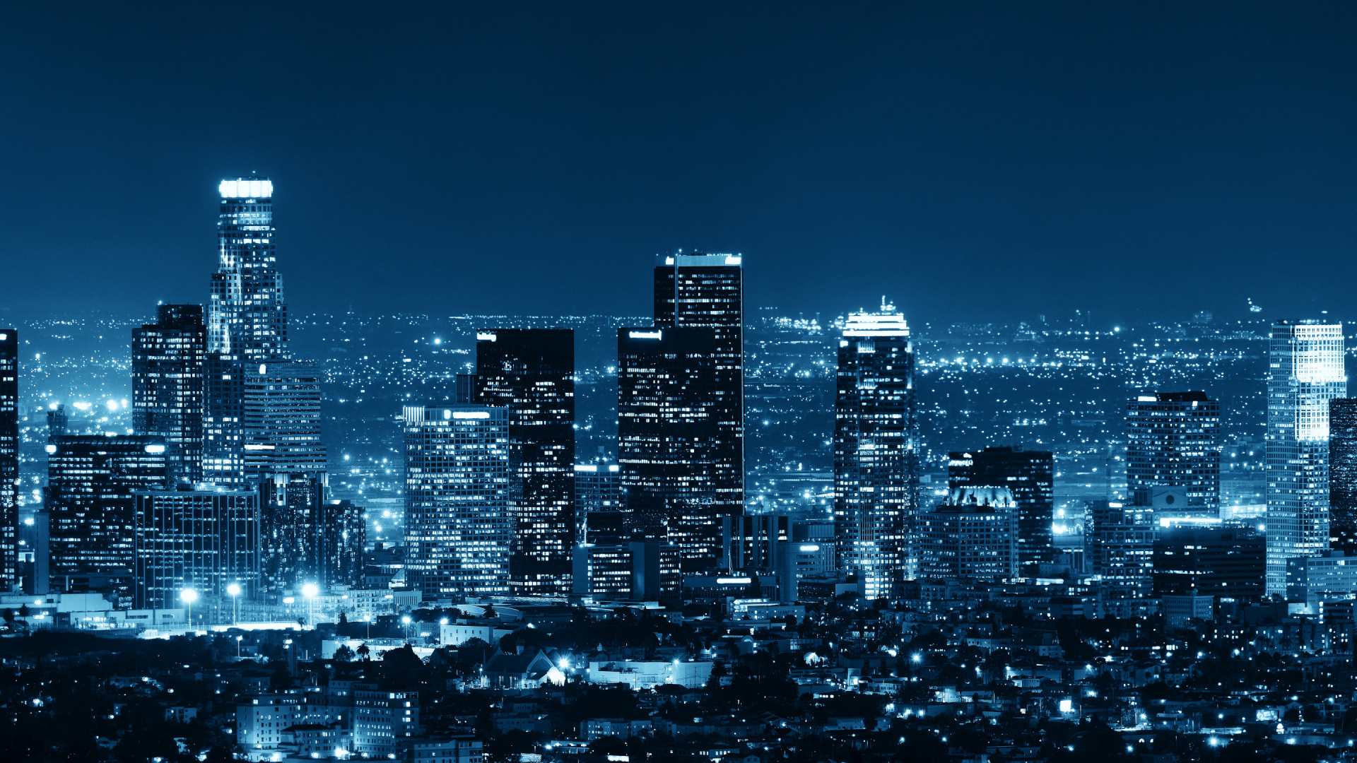 City Skyline During Night Time. Wallpaper in 1920x1080 Resolution