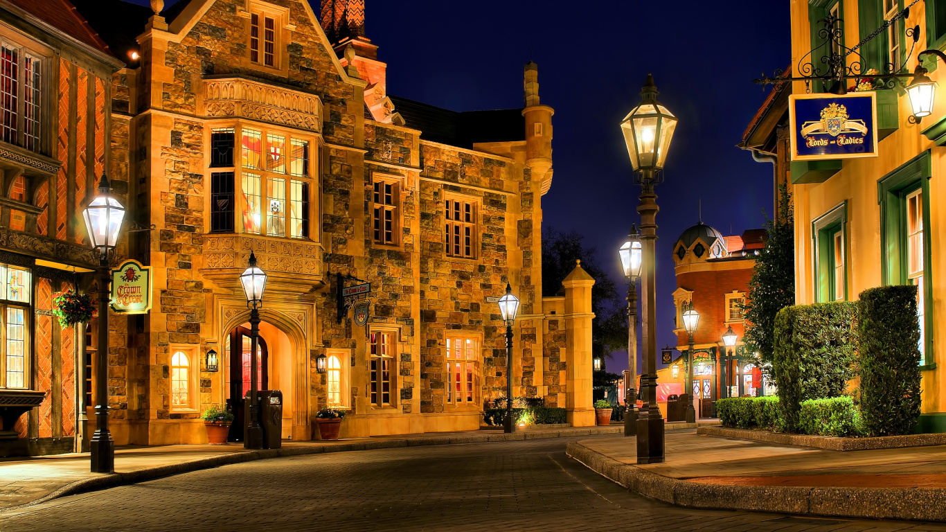 Braunes Betongebäude Während Der Nacht. Wallpaper in 1366x768 Resolution