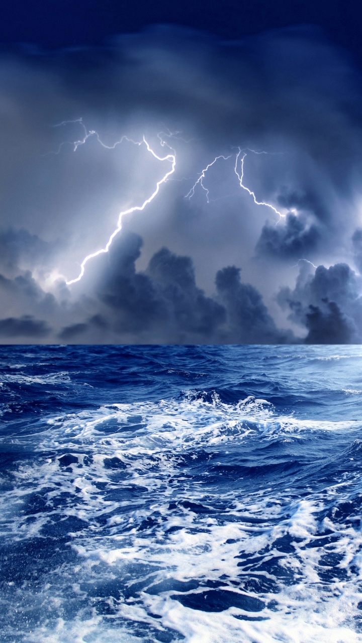 Storm, Cloud, Lightning, Sea, Thunderstorm. Wallpaper in 720x1280 Resolution