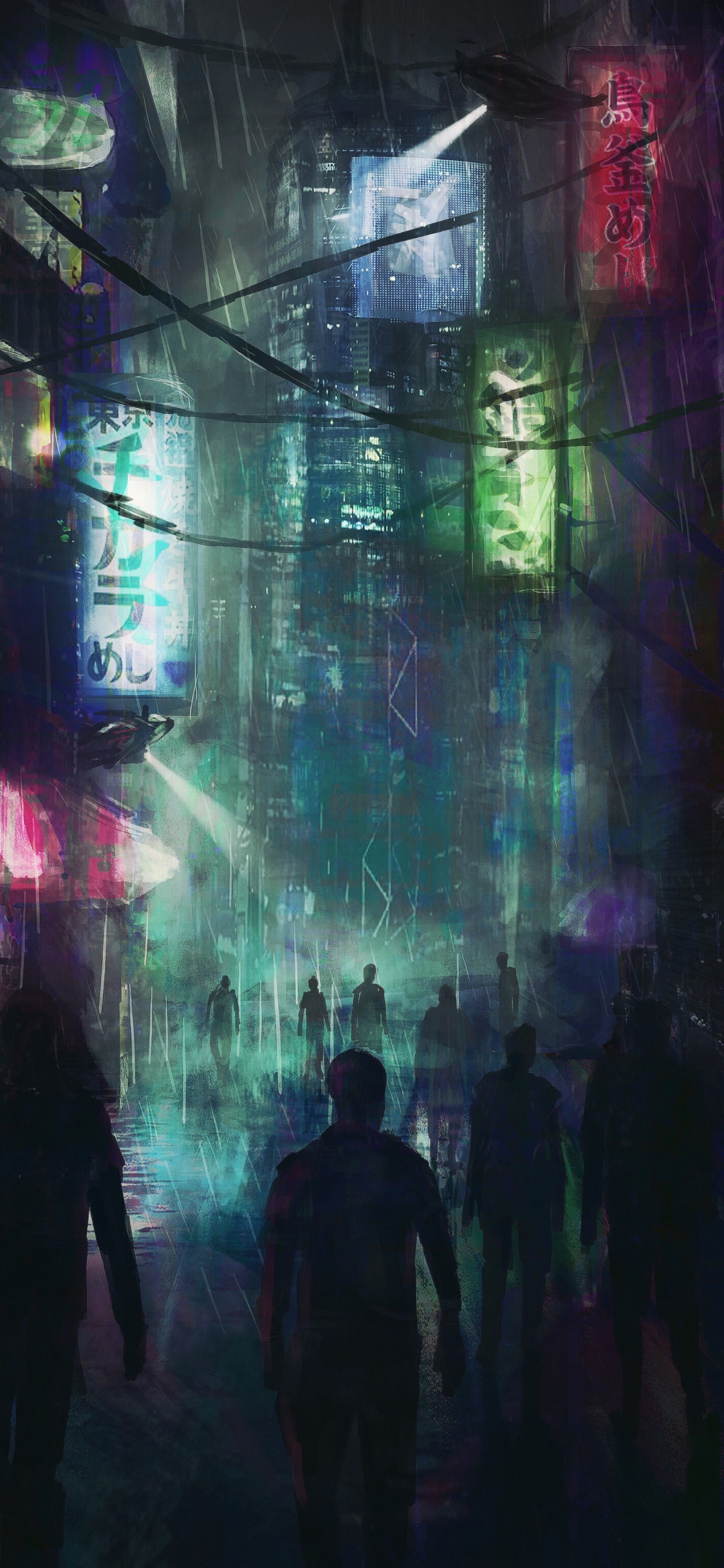 Leute, Die Nachts Auf Der Straße Gehen. Wallpaper in 1125x2436 Resolution