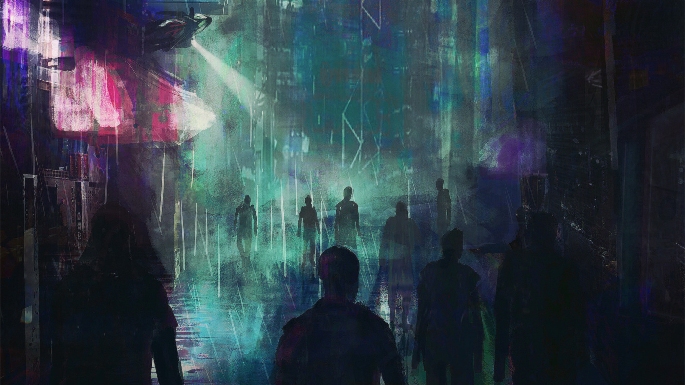 Leute, Die Nachts Auf Der Straße Gehen. Wallpaper in 1366x768 Resolution