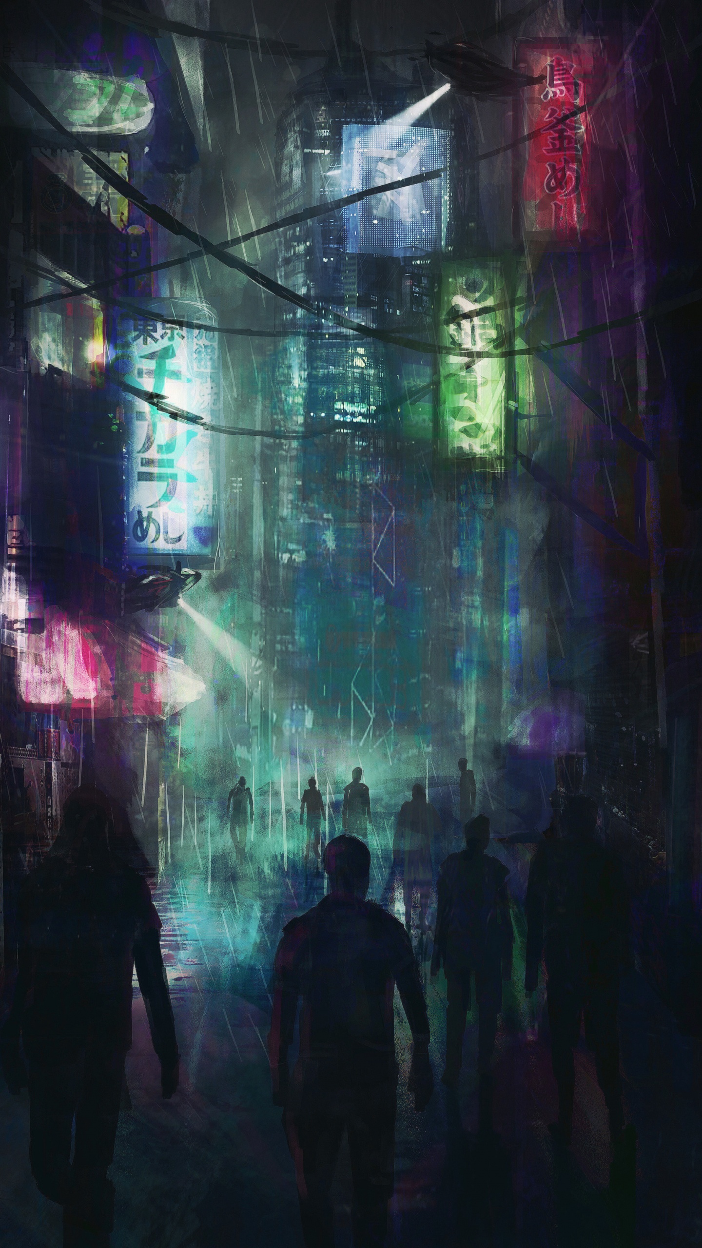 Leute, Die Nachts Auf Der Straße Gehen. Wallpaper in 1440x2560 Resolution