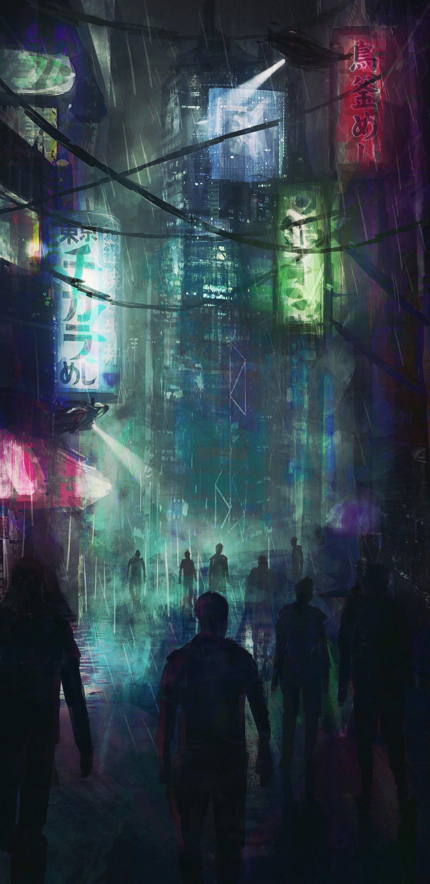 Leute, Die Nachts Auf Der Straße Gehen. Wallpaper in 1440x2960 Resolution