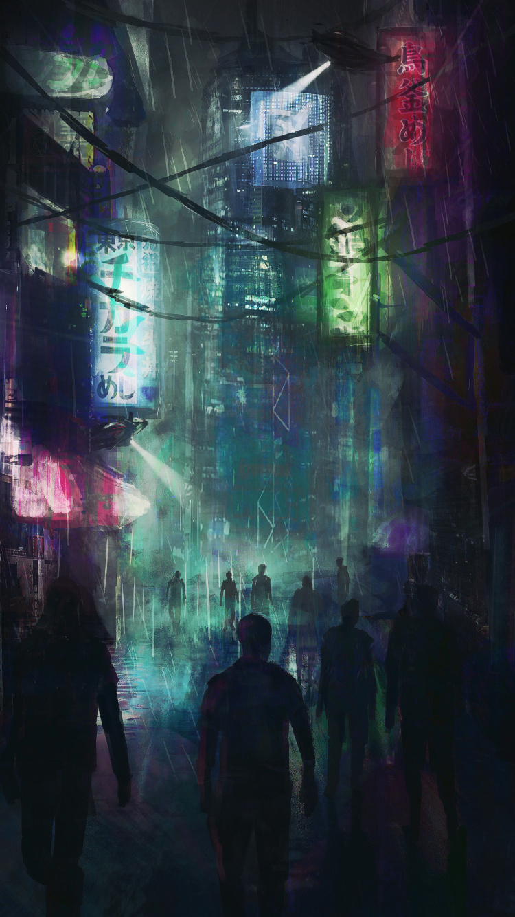 Leute, Die Nachts Auf Der Straße Gehen. Wallpaper in 750x1334 Resolution