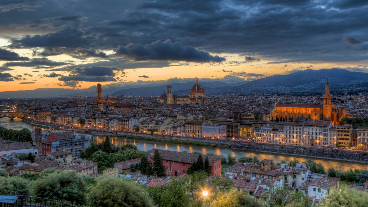 Vue Aérienne de la Ville Pendant la Nuit. Wallpaper in 1280x720 Resolution