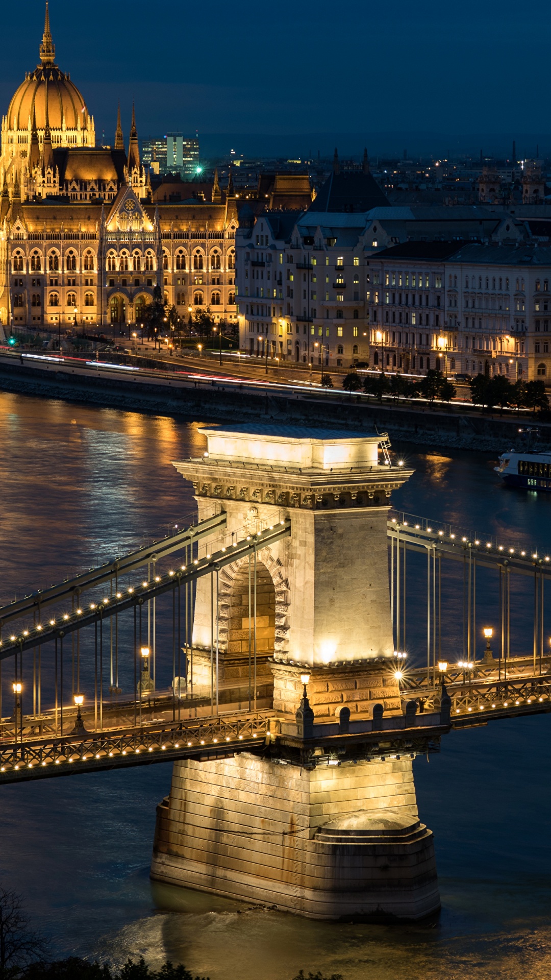 Pont Sur la Rivière Pendant la Nuit. Wallpaper in 1080x1920 Resolution