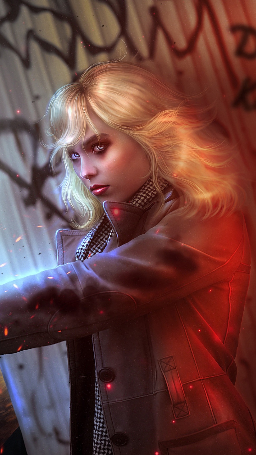 Frau in Schwarzer Weste Mit Gelbem Licht. Wallpaper in 1080x1920 Resolution