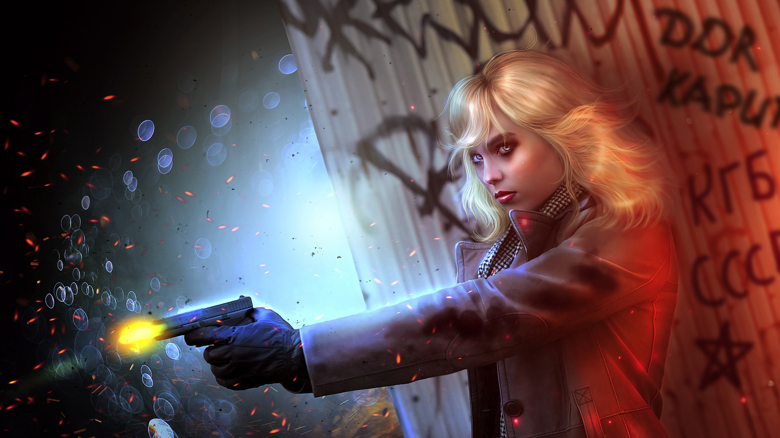 Woman in Black Vest Holding Yellow Light. Wallpaper in 2560x1440 Resolution