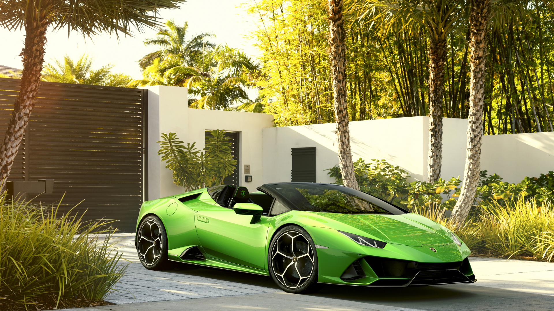 Green Ferrari 458 Italia Parked Near White Building. Wallpaper in 1920x1080 Resolution