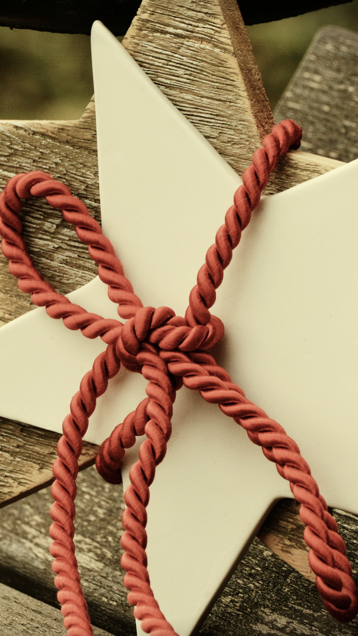 White and Red Ribbon on Brown Wooden Plank. Wallpaper in 1440x2560 Resolution