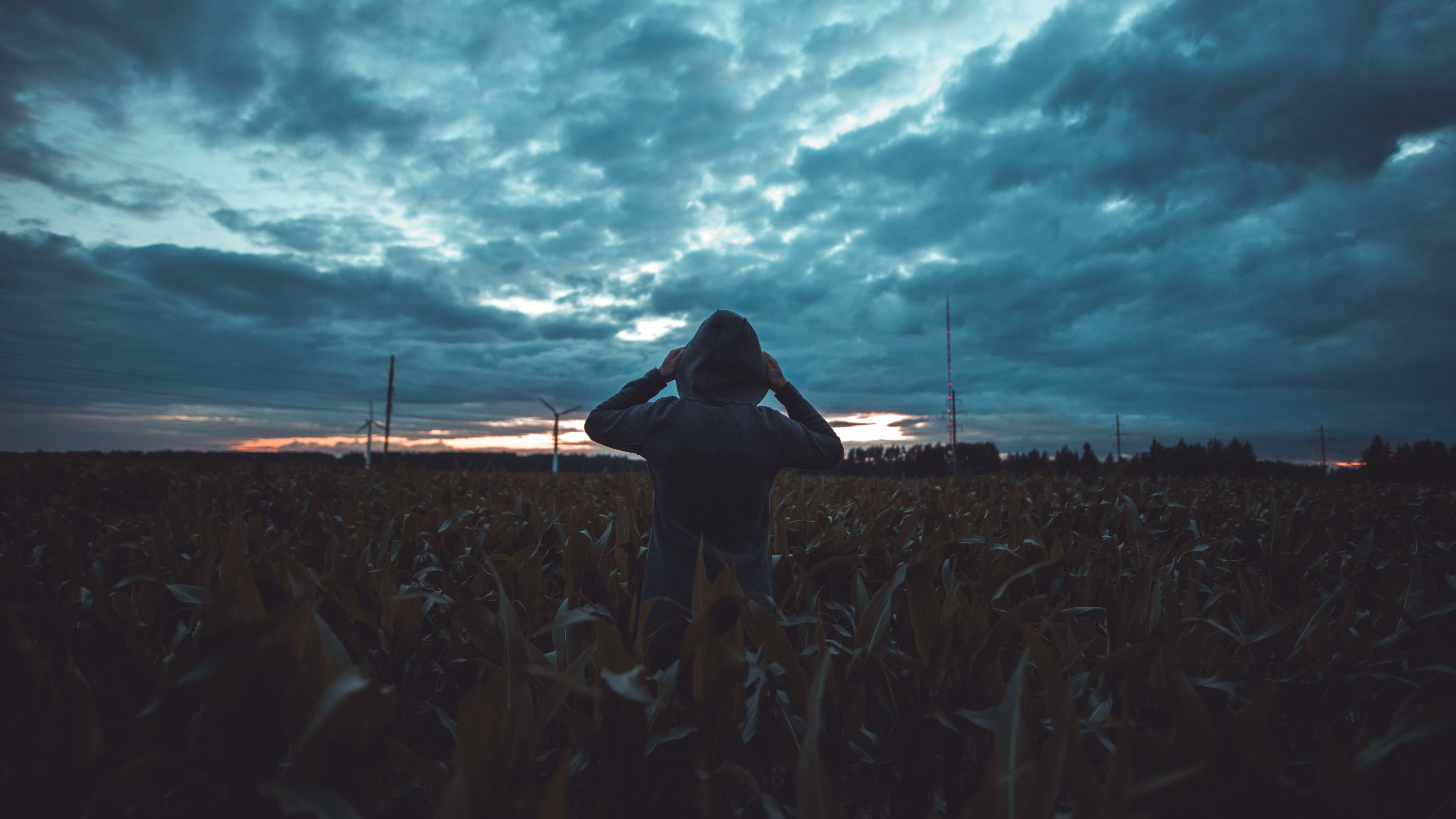 Woman in Black Shirt Standing on Brown Field Under Gray Clouds During Daytime. Wallpaper in 3840x2160 Resolution