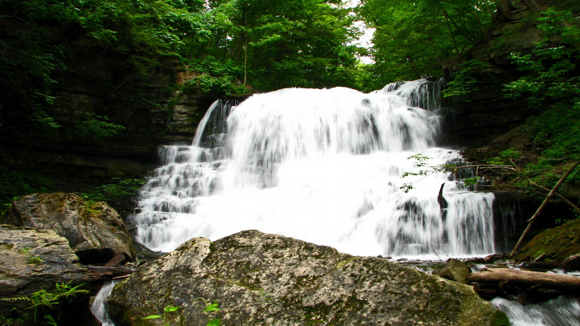 Water Falls on Rocky Ground. Wallpaper in 1920x1080 Resolution