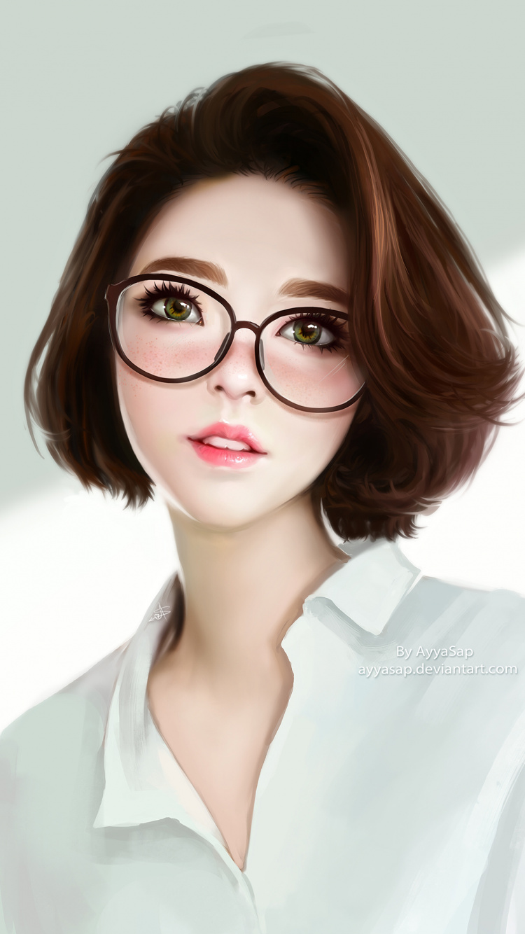 Mujer en Camisa Blanca Abotonada Vistiendo Lentes Negros. Wallpaper in 750x1334 Resolution
