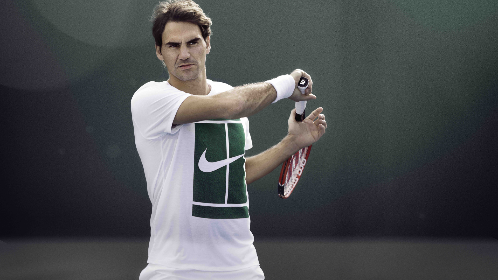 Man in Green and White Nike Jersey Shirt Holding Red and White Tennis Racket. Wallpaper in 1920x1080 Resolution