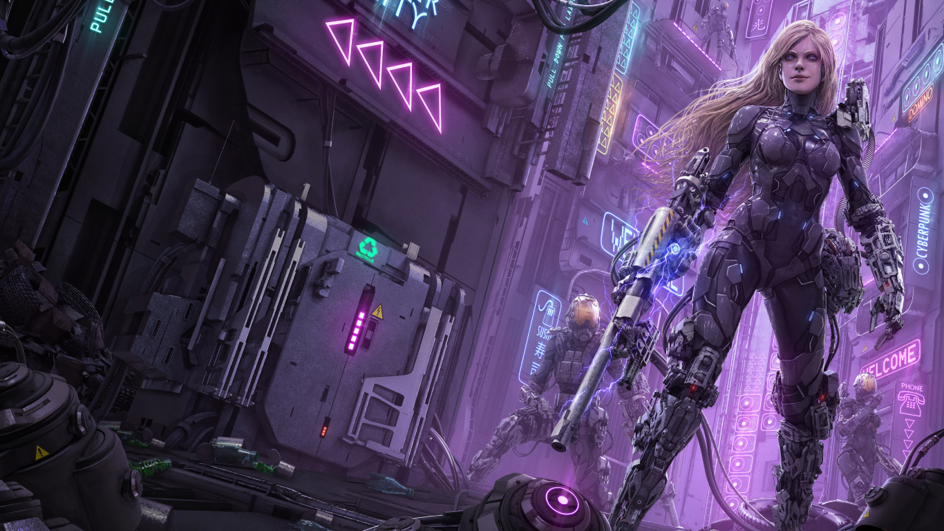 Cyberpunk, la Ciencia Ficción, Morado, Juego de Pc, Android. Wallpaper in 1366x768 Resolution