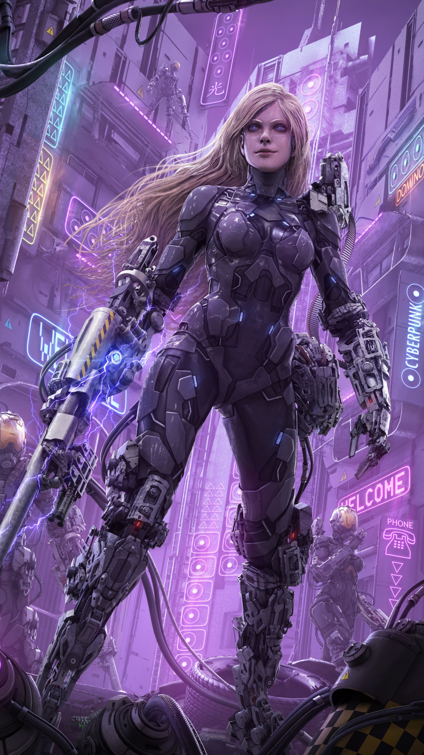 Cyberpunk, la Science-fiction, Purple, Jeu Pc, Android. Wallpaper in 1440x2560 Resolution
