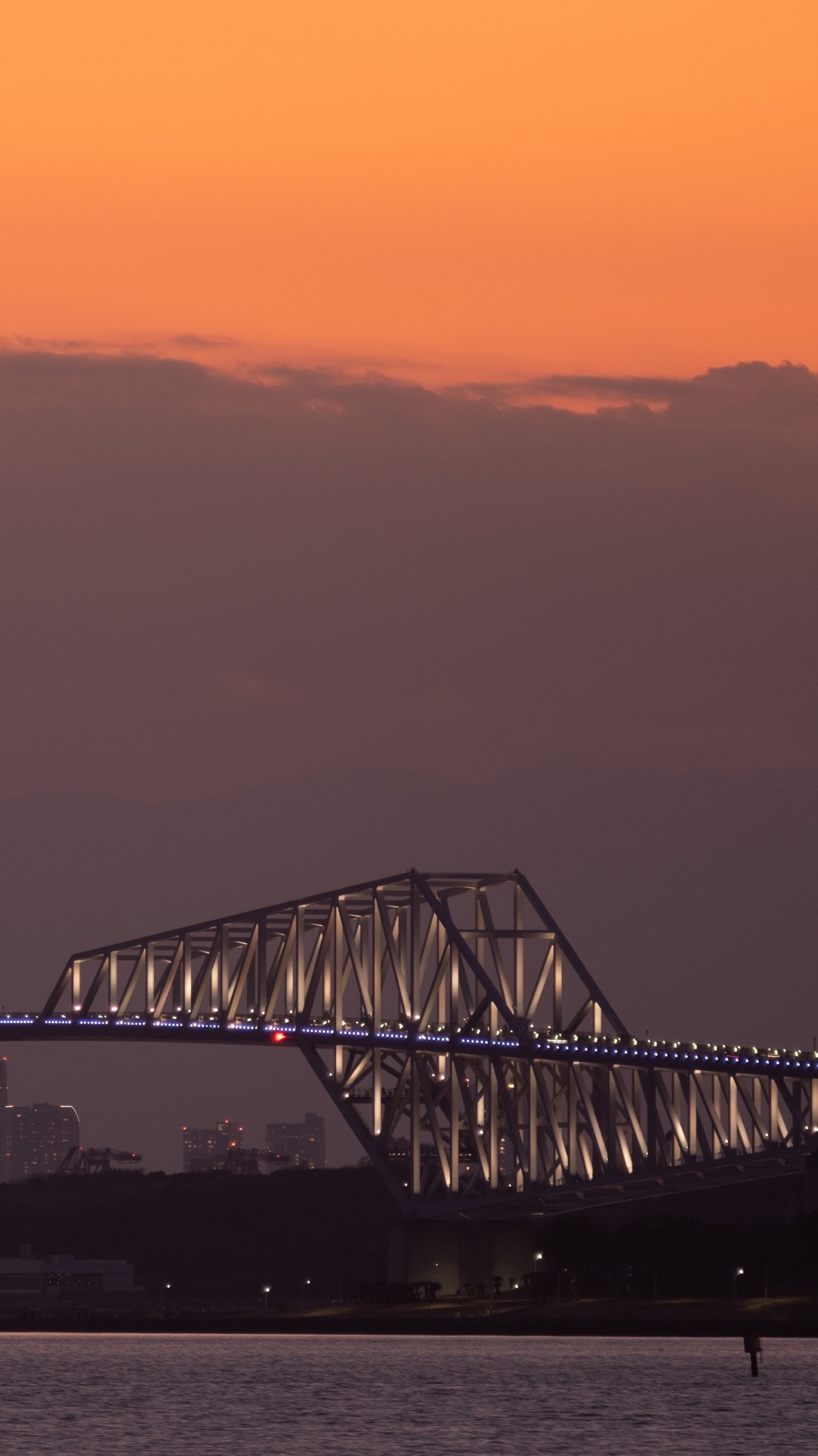 White Metal Bridge Over The Sea During Sunset. Wallpaper in 1080x1920 Resolution