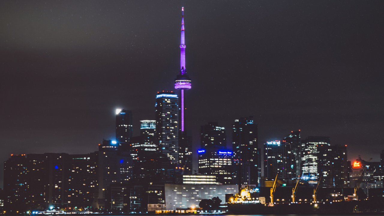 Skyline Der Stadt Bei Nacht Night. Wallpaper in 1280x720 Resolution