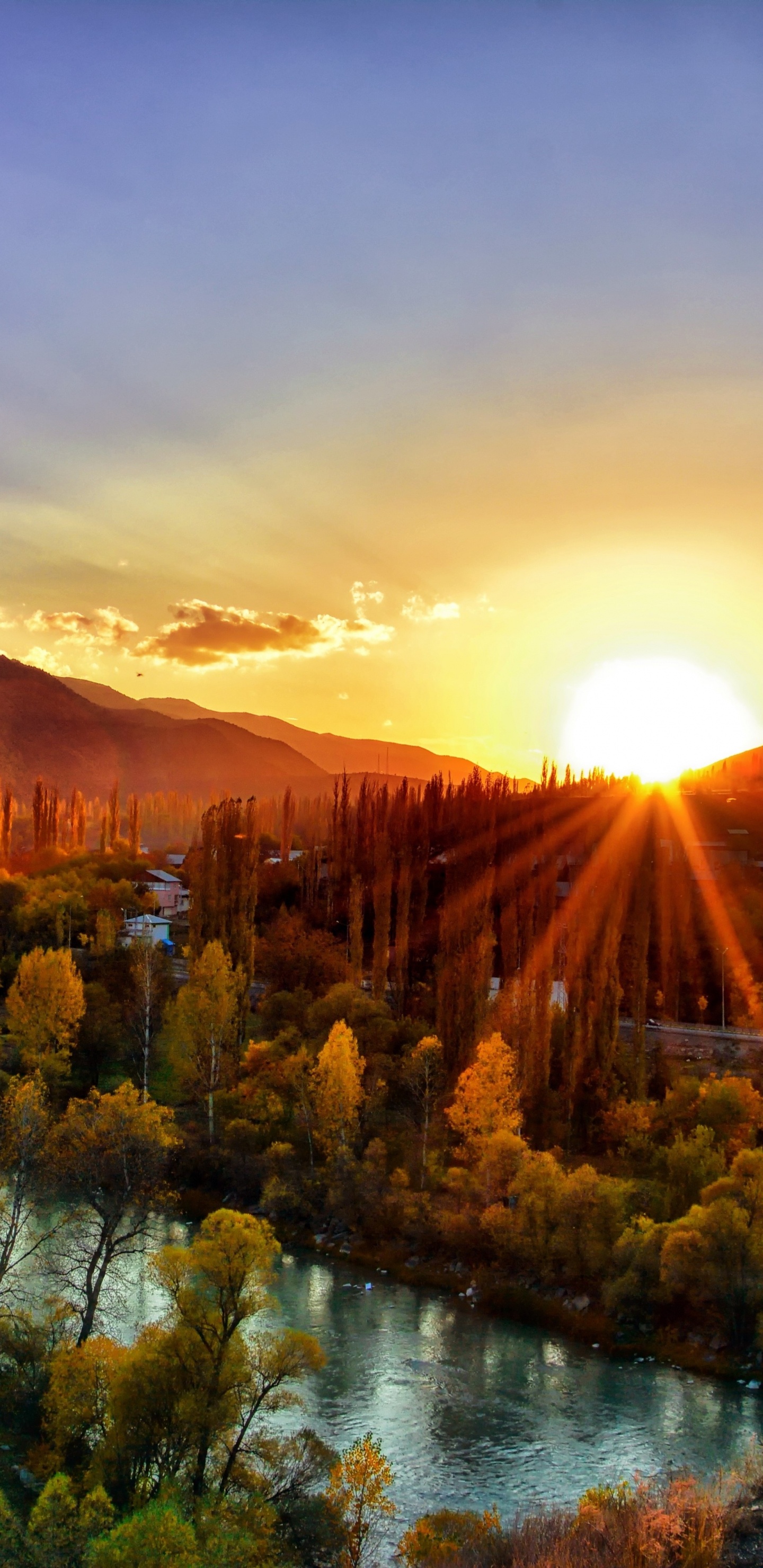 Dawn Landscape, Sunset, Landscape, Nature, Mountain. Wallpaper in 1440x2960 Resolution