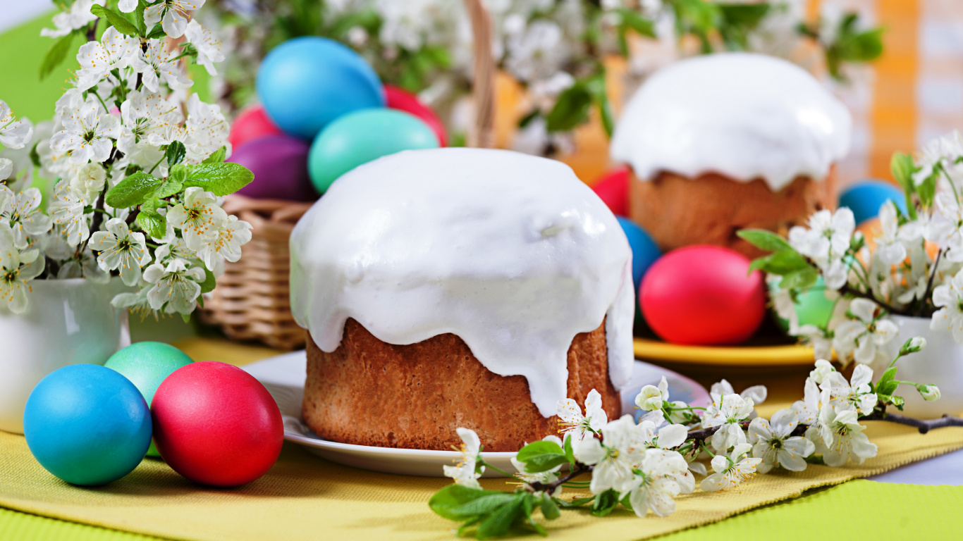 Kulich, Ostern, Osterei, Lebensmittel, Paska. Wallpaper in 1366x768 Resolution