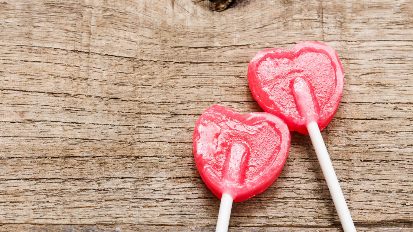 Lollipop, Candy, Heart, Confectionery, Food. Wallpaper in 1366x768 Resolution