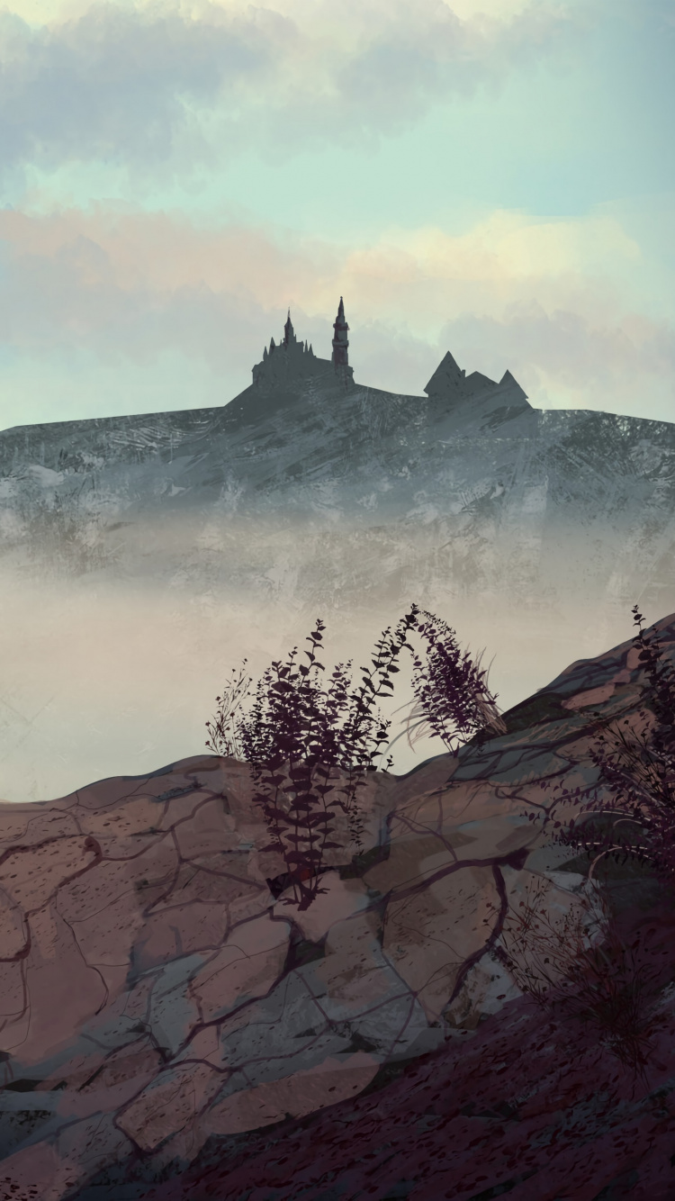 Green Tree on Mountain Under White Clouds. Wallpaper in 750x1334 Resolution