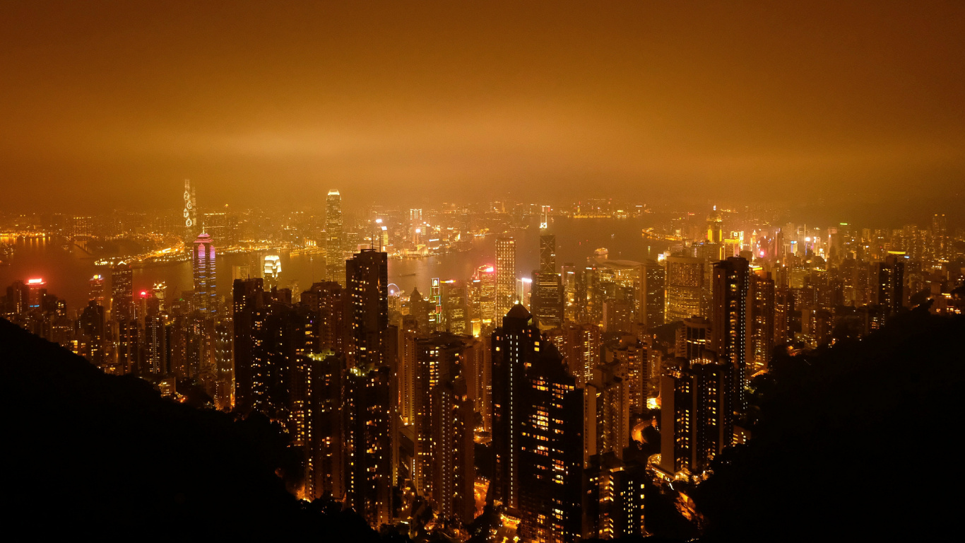 Horizonte de la Ciudad Durante la Noche. Wallpaper in 1366x768 Resolution