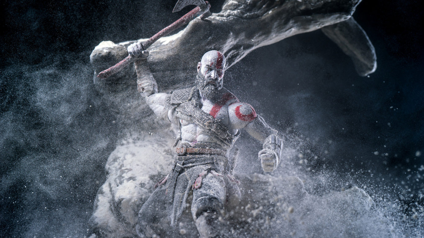 God of War, Kratos, Space, Adventure, Darkness. Wallpaper in 1366x768 Resolution