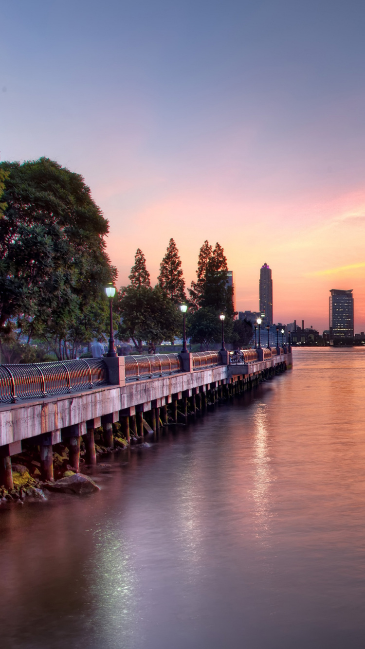 City Skyline Across Body of Water During Night Time. Wallpaper in 750x1334 Resolution