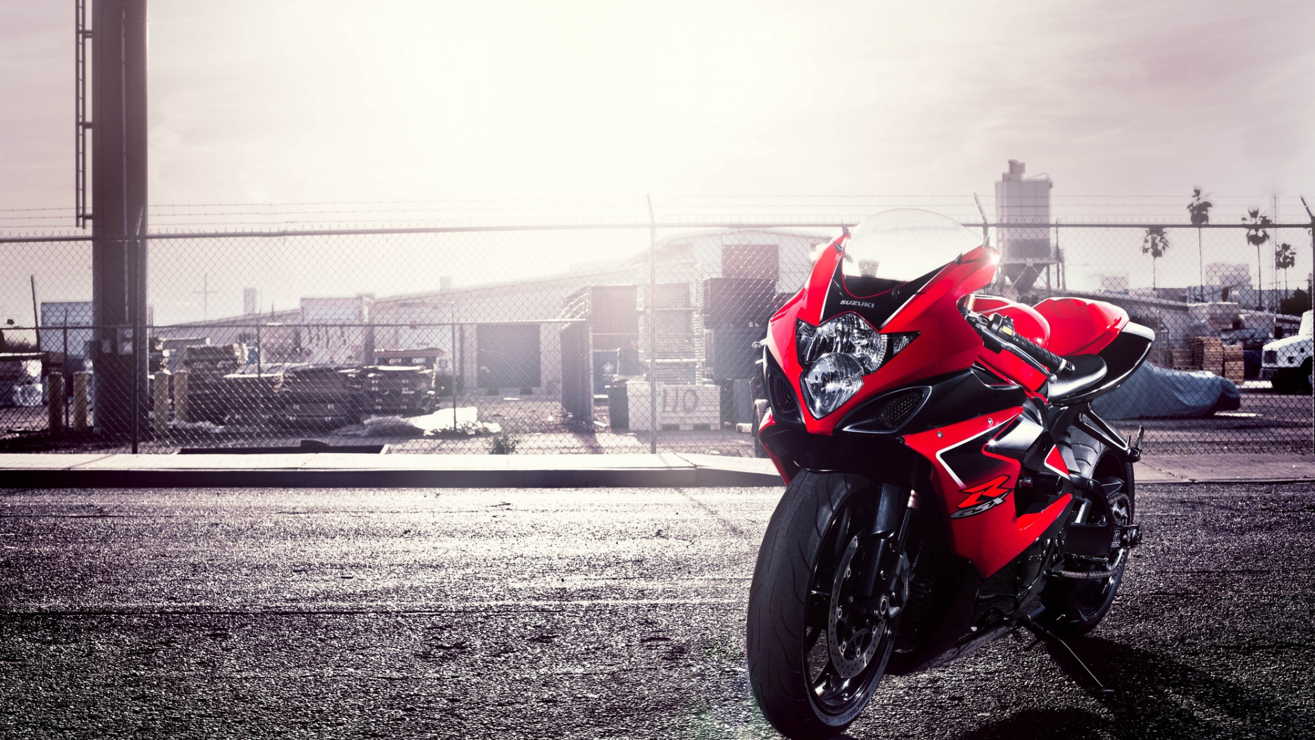 Red and Black Sports Bike on Gray Field During Daytime. Wallpaper in 1920x1080 Resolution
