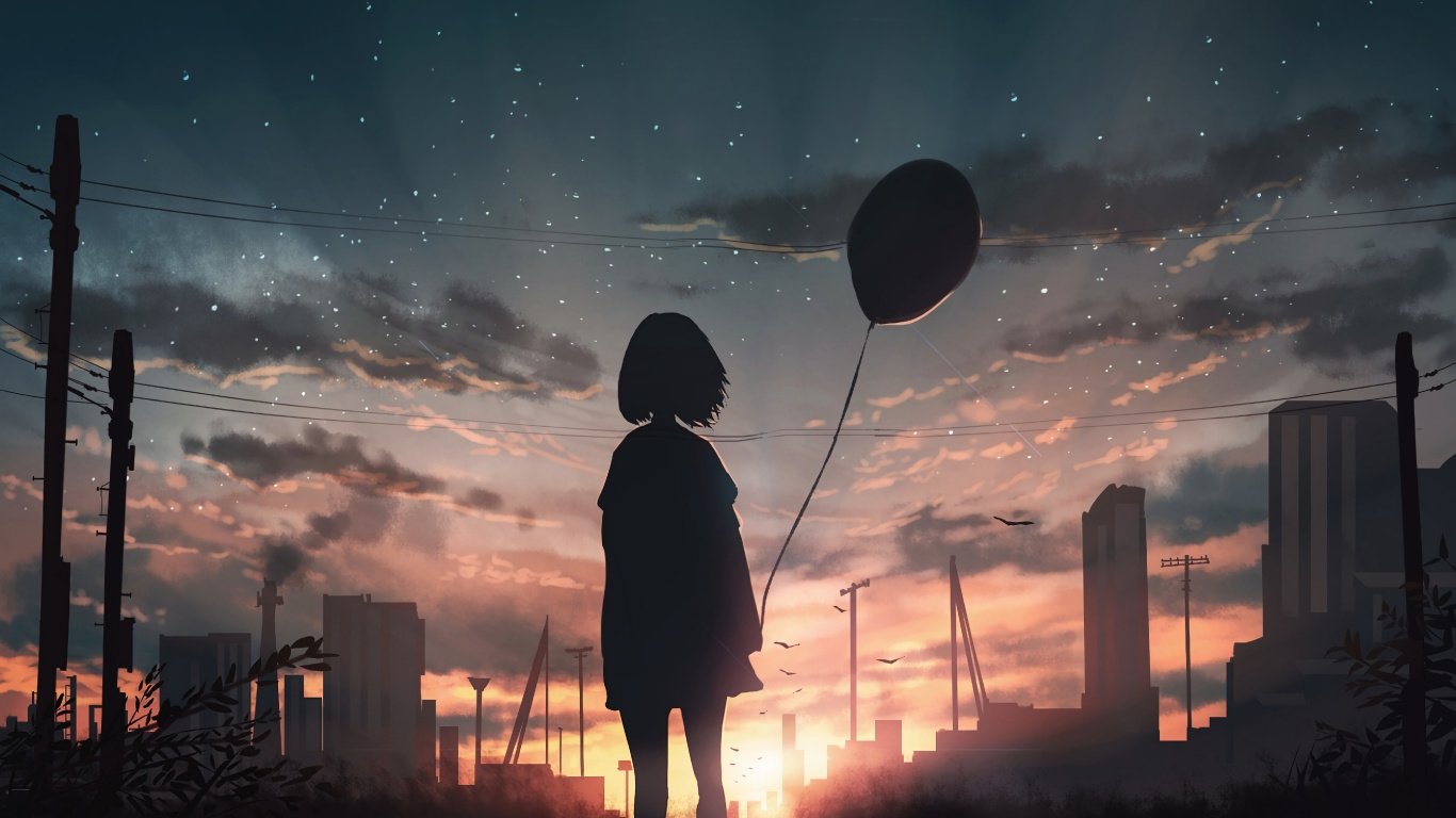 Anime, Arte, Ambiente, Afterglow, Atardecer. Wallpaper in 1366x768 Resolution